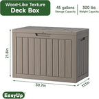 EasyUp 45 Gallon Outdoor Storage Box, Resin Waterproof UV-Resistant Deck Box, Reinforced Stability for Patio, Garden, and Poolside, Striped Gray - Image 2