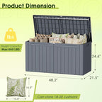 Devoko 100 Gallon Outdoor Storage Box, Waterproof Resin Deck Box for Patio Furniture, Lockable Container for Garden Cushions & Pool Supplies (Gray, 100 Gallon) - Image 8