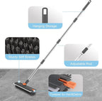 Floor Scrub V Brush with Long Handle 4 in 1 Silicone Scrape and Stiff Bristle - Image 5