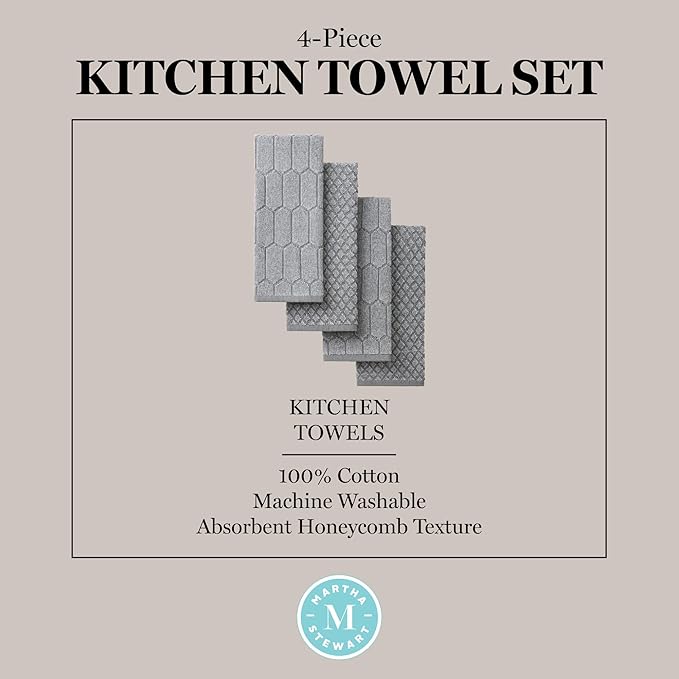 Martha Stewart Honeycomb Chambray Textured Kitchen Towel 4-Pack Set, 100% Cotton - Image 5