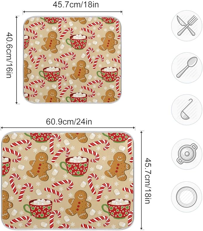 Christmas Gingerbread Man Candy Cane Dish Drying Mat - Image 3
