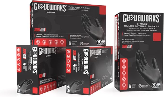 GLOVEWORKS Black Nitrile Gloves 5 Mil Disposable, Latex Free, Textured Grip by GLOVEWORKS