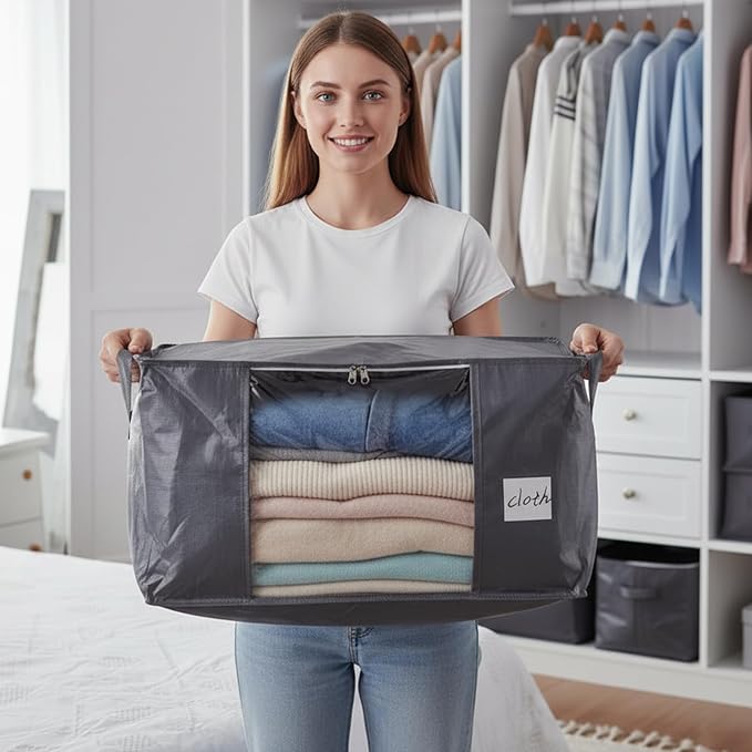 YGEOMER 90L Large Storage Bags 6 Pack Foldable Heavy Duty Blanket Clothes - Image 6