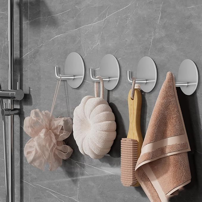 Adhesive Hooks for Bathrooms, 4 Piece Towel Hooks for Hanging Hat Robe Coat - Image 3
