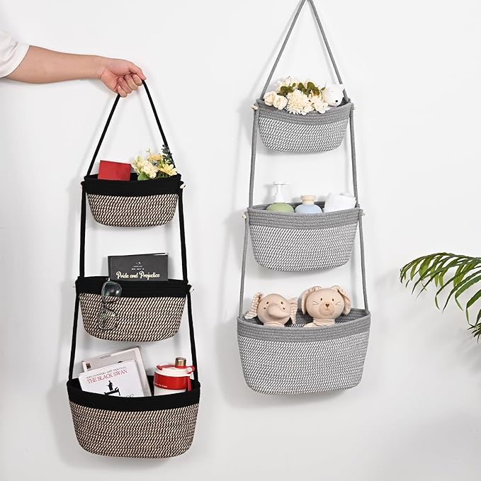Hanging Storage Baskets, Over the Door Basket, Cotton Wall Baskets Storage - Image 8