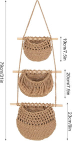 3 Tier Hanging Fruit Basket, Wall Hanging Vegetable Fruit Baskets Cotton Woven - Image 2