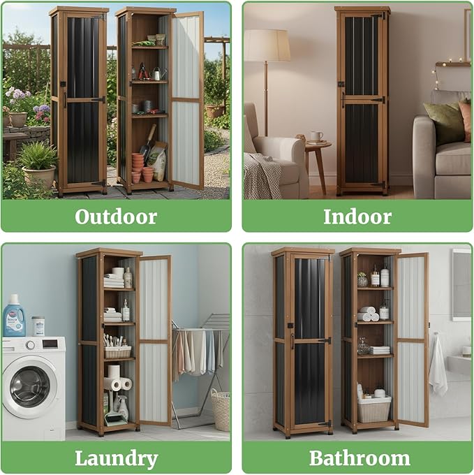 62" H Outdoor Corner Storage Cabinet with Lockable Doors, Outdoor Indoor Small Storage Cabinet with Metal Top, 3 Adjustable Shelves for Patio, Porch, Entryway or Small Spaces - Image 3