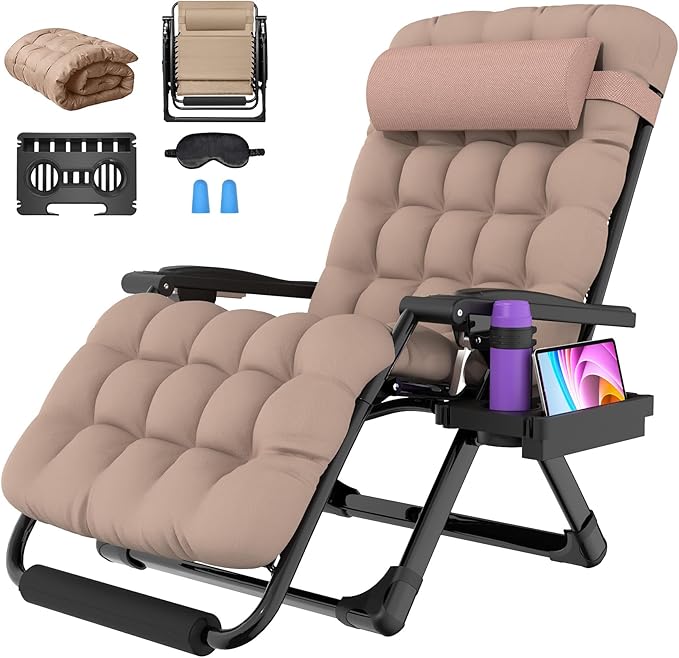 Suteck Oversized Zero Gravity Chair,33In XXL Outdoor Recliner Chair w/Removable Cushion&Headrest, Camping Lounge Chair w/Upgraded Lock&Footrest, Reclining Patio Chairs for Indoor Outdoor,500LBS by Suteck