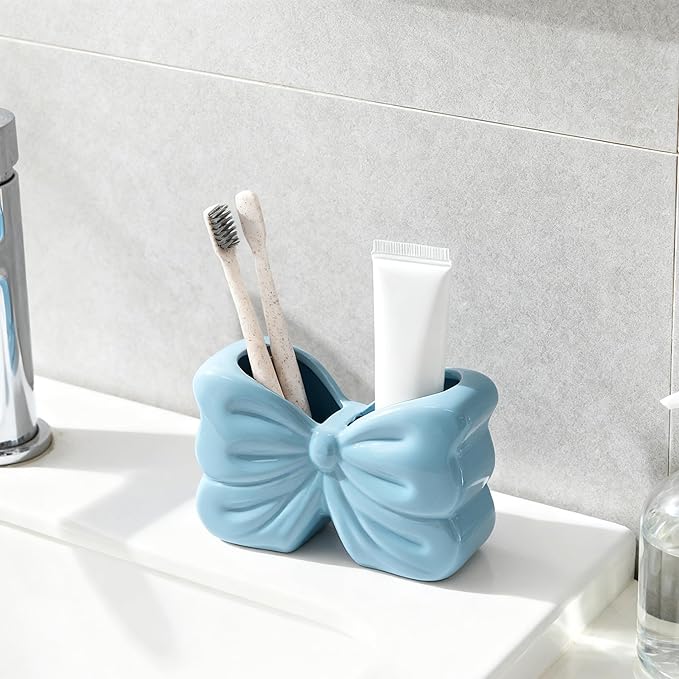 Bow Toothbrush Holder， 2-Slot Toothbrush and Toothpaste Holder Cute Toothbrush - Image 6