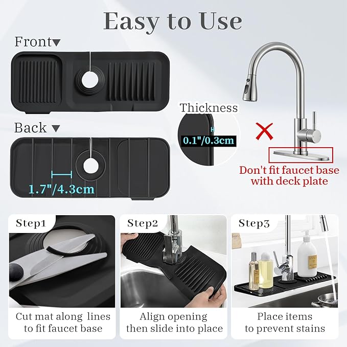 PoYang 14.6 Inch Faucet Mat for Kitchen Sink Splash Guard Behind Faucet - Image 7