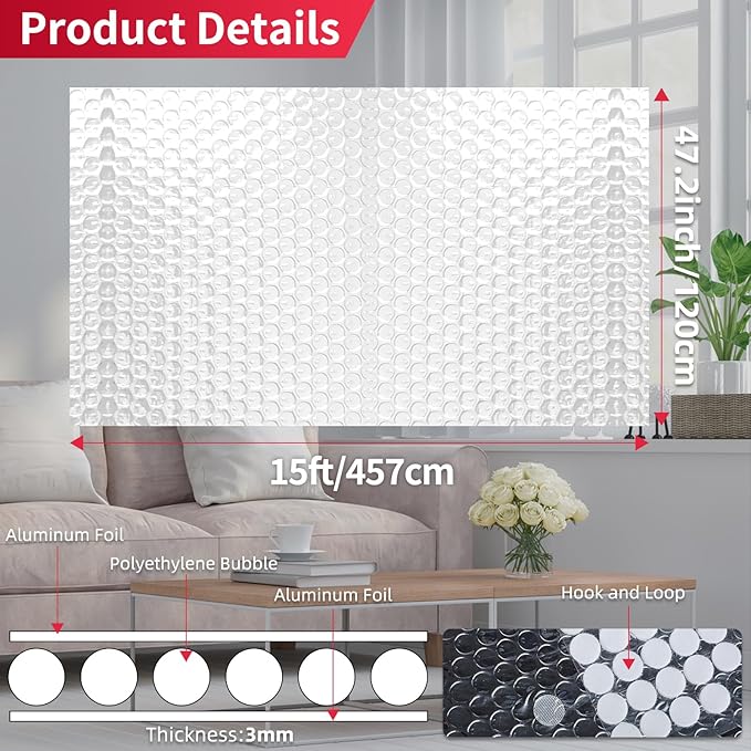 Reflective Insulation Aluminum Foil Sheets 47.2 in X 15 FT, Bubble Wrap - Image 2
