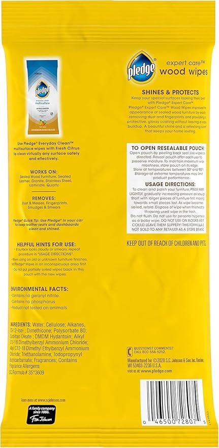 Pledge Expert Care Enhancing Wood Wipes, Lemon Scent - Image 10
