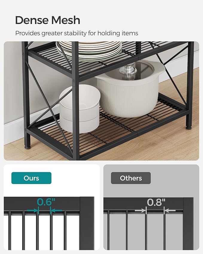SONGMICS 5-Tier Metal Storage Rack, Shelving Unit with X Side Frames, Dense Mesh, 12.6 x 23.6 x 57.3 Inches, for Entryway, Kitchen, Living Room, Bathroom, Industrial Style, Ink Black UBSC165B01 - Image 6