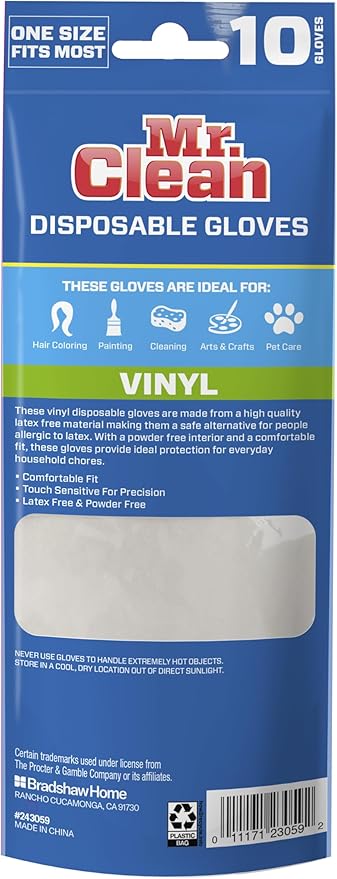 Mr. Clean Vinyl Gloves Disposable Single Use Latex Powder & BPA-Free - Image 4