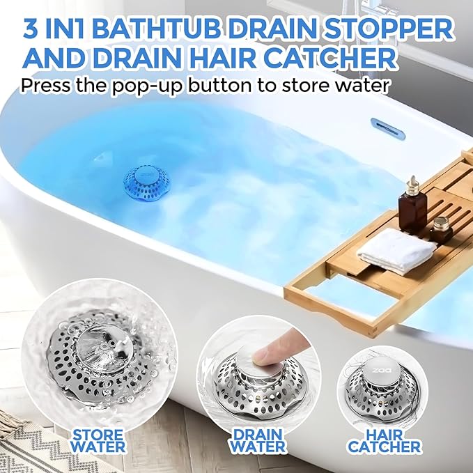 zaa Bathtub Drain Stopper, Upgraded 2in1 Tub Stopper Bathtub Drain Cover and - Image 2