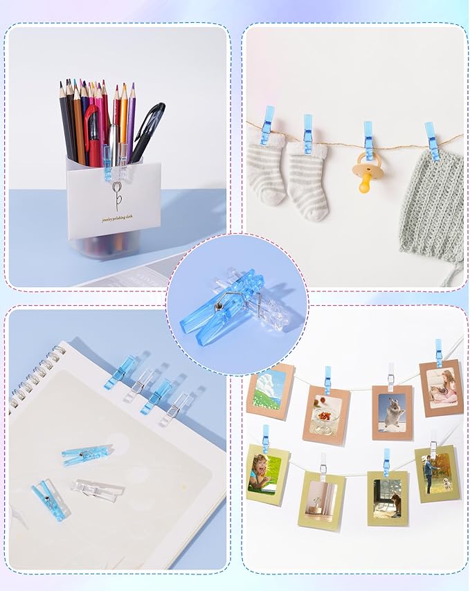 60PCS Blue Clear Clothes Pins for Baby Shower Games Boy, Transparent Acrylic - Image 5