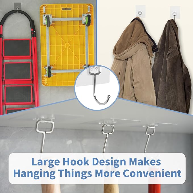 Adhesive Wall Hooks for Hanging - 60lb Heavy Duty Waterproof & Rustproof - Image 4