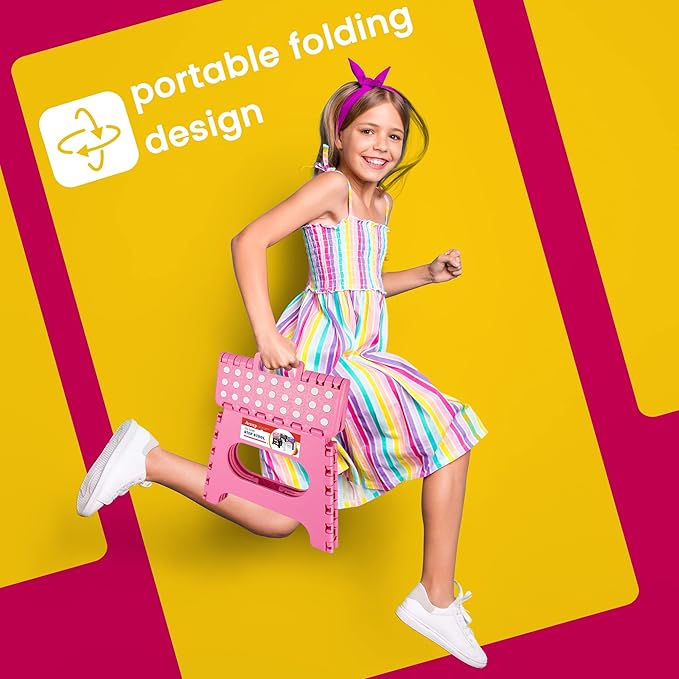 ACSTEP Folding Step Stool for Adults-11 Height Lightweight Plastic Stepping Stool. Foldable Step Stool Hold up to 300lbs Non Slip Collapsible Stool Pink - Image 7