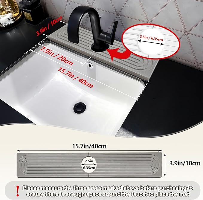 Kitchen Faucet Absorbent Mat, 15.7" Long Stone Faucet Mat - Image 4