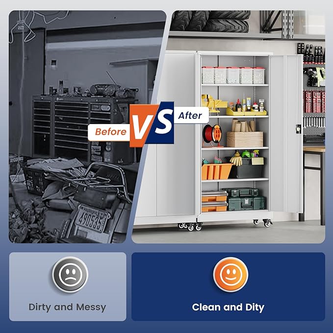 Yizosh Metal Garage Storage Cabinet with Locking Doors and Adjustable Shelves,- 75" Rolling Steel Tool Cabinet for Home Office,Garage,Warehouse - Image 7