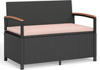 Tangkula 46 Gallon Outdoor Bench with Storage, Outdoor PE Rattan Storage Bench with Cushion, Backrest & Acacia Wood Armrests, Metal Frame, Waterproof Deck Box Seat for Porch Backyard Poolside by TANGKULA