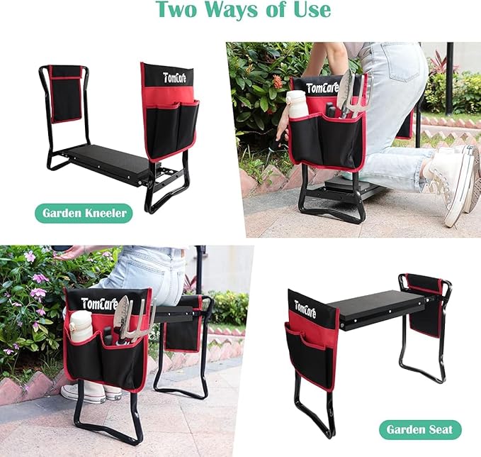 TomCare Garden Kneeler Seat Garden Bench Garden Stools Foldable Stool with Tool Bag Pouch EVA Foam Pad Outdoor Portable Kneeler Christmas Gardening Gifts for Women Men,Large 21.65"x10.62"x18.89",Black - Image 3