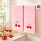 2 Pcs Cherry Hand Towels Light Pink Bathroom Decor 14x29 Inch Embroidered 100% - Image 5