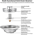 3-in-1 Kitchen Sink Drain Strainer : Pop Up Sink Stopper, 304 Stainless Steel - Image 7