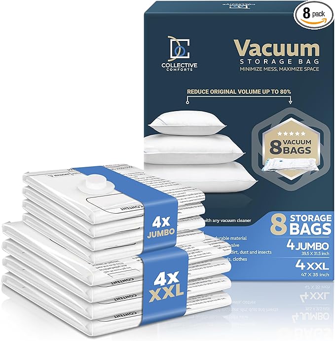 8 Pack Vacuum Storage Bags – 4 XXL & 4 Jumbo Vacuum Seal Bags by Collectivecomforts