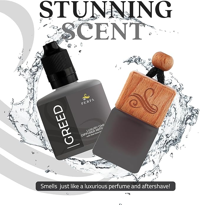 Greed Gift Set with Refill Bottle | Perfume Inspired Car Fragrances | Strong - Image 5