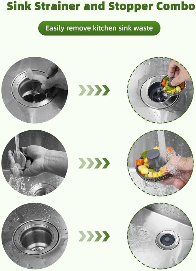 Universal 2PCS Kitchen Sink Strainer Stopper Combo, 3 in 1 Pop Up Kitchen Sink - Image 3