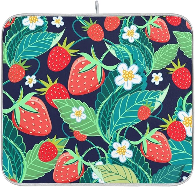Tarity Green Leaves Red Strawberries Dish Drying Mat - Image 8