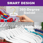 MIZGI White Velvet Hangers 60 Pack, Premium Chrome Clothes Hangers Non-Slip - Image 2