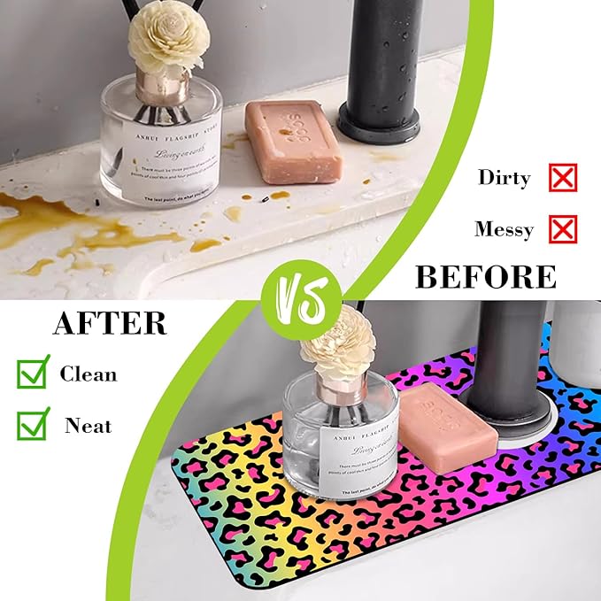 Sink Faucet Absorbing Mat Rainbow Colored Leopard Print Sink Splash Guard - Image 6