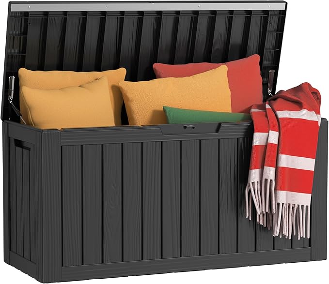 80 Gallon Outdoor Deck Box, Lockable Waterproof Outdoor Storage Boxes For Garden Tools,Indoor Cushions,Accessories Outside Storage Resin Weatherproof Container(Black) by MAIUSCOLI