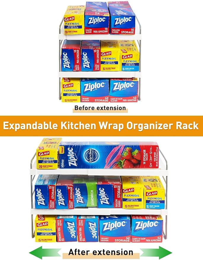 JUPELI Foil and Plastic Wrap Organizer, Expandable Kitchen Pantry Storage - Image 3