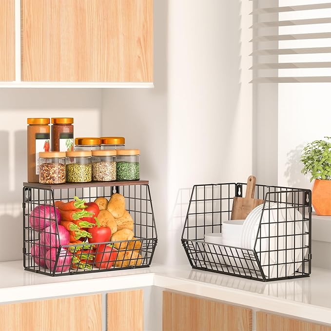 2 Tier Fruit Bowl Fruit Basket for Kitchen Counter Stackable Wall Mounted - Image 4