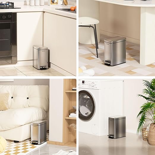 Small Bathroom Trash Can with Soft-Close Lid, 6L/1.6 Gal Stainless Steel Slim - Image 4