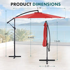 OLIXIS Offset Patio Umbrella, 9.7FT Cantilever Table Umbrellas for Outdoor Sun Shade UV Protection with Easy Tilt Adjustment, 8 Ribs for Backyard, Lawn, Garden, Pool - Red - Image 5