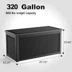 320 Gallon Resin Deck Box, Lockable Weatherproof Outdoor Storage Box for Furniture, Garden Tools and Tools Storage, Waterproof Outside Storage Boxes - Black - Image 2