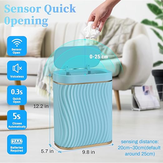 Bathroom Small Trash Can with Automatic Touchless Lid, 2.6 Gallon Smart Garbage - Image 2