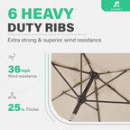 JEAREY 7.5FT Patio Umbrella Outdoor Market Umbrella with 6 Sturdy Ribs, Push Button Tilt/Crank Table Umbrella for Garden, Deck, Backyard and Pool, Beige - Image 6