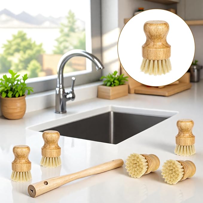 12 Pcs Bamboo Dish Scrub Brushes Kitchen Dishwashing Cleaning Brush Wooden - Image 5