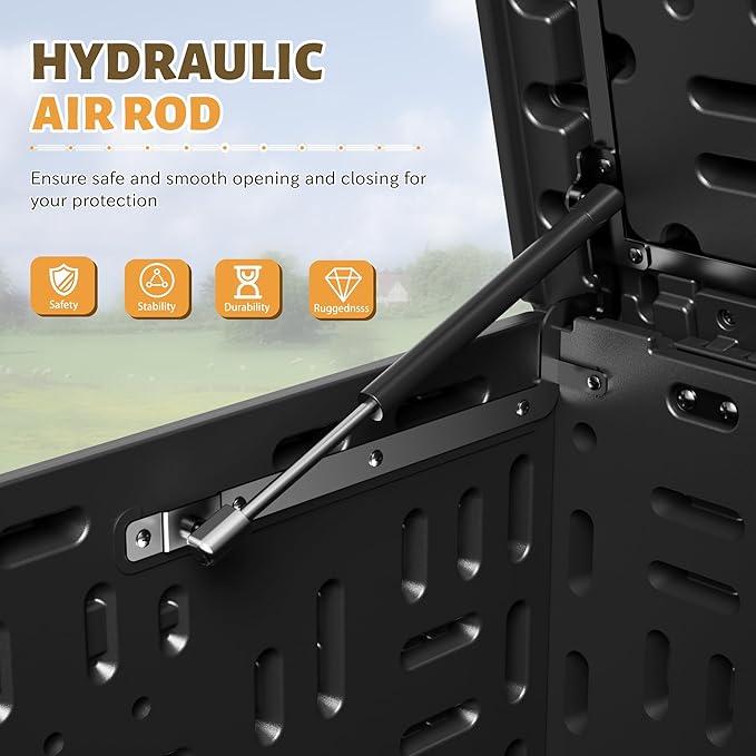 Flamaker Resin Deck Box 250 Gallon, Waterproof Imitation-Wood Lockable Storage Box with Separator Plate Outdoor Indoor, Garden, Patio Furniture for Tools&Pool Accessories (Black) - Image 5