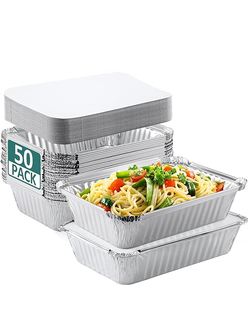 50 Pack 8x6 Disposable Aluminum Pans by NEEBAKE