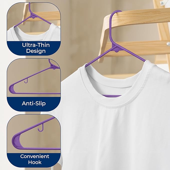 SereneLife 150-Piece Plastic Hangers Set Purple – Non-Slip, Heavy Duty Coat - Image 5