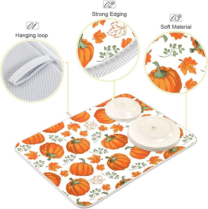 Autumn Pumpkins Leaves Thanksgiving Dish Drying Mat - Image 4
