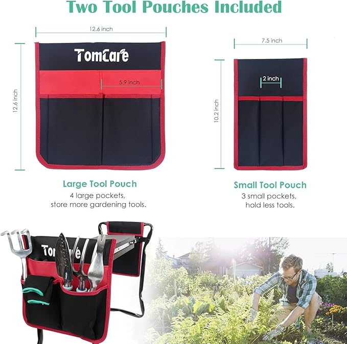 TomCare Garden Kneeler Seat Garden Bench Garden Stools Foldable Stool with Tool Bag Pouch EVA Foam Pad Outdoor Portable Kneeler Christmas Gardening Gifts for Women Men,Large 21.65"x10.62"x18.89",Black - Image 6