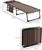 Outsunny Chaise Lounge Chair Outdoor, 5-Position Adjustable Sun Tanning Chair with Carrying Handle and Side Pocket, Folding Bed Cot with Removable Pillow for Garden, Beach, Patio, Pool, Camp, Brown - Image 3