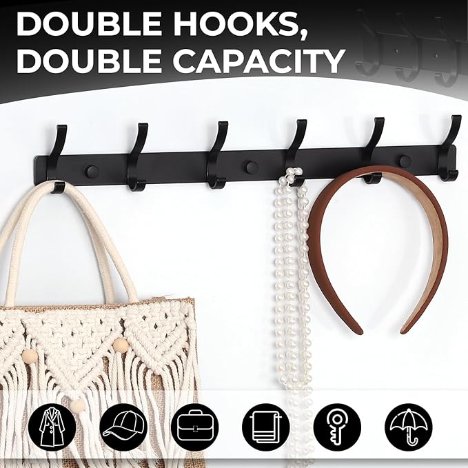 Coat Rack Wall Mount, 2 Pack Coat Hooks Hanger Wall Double Hook Rack Rail Towel - Image 4